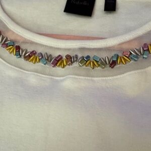 Embellished White Top with Beaded Neckline